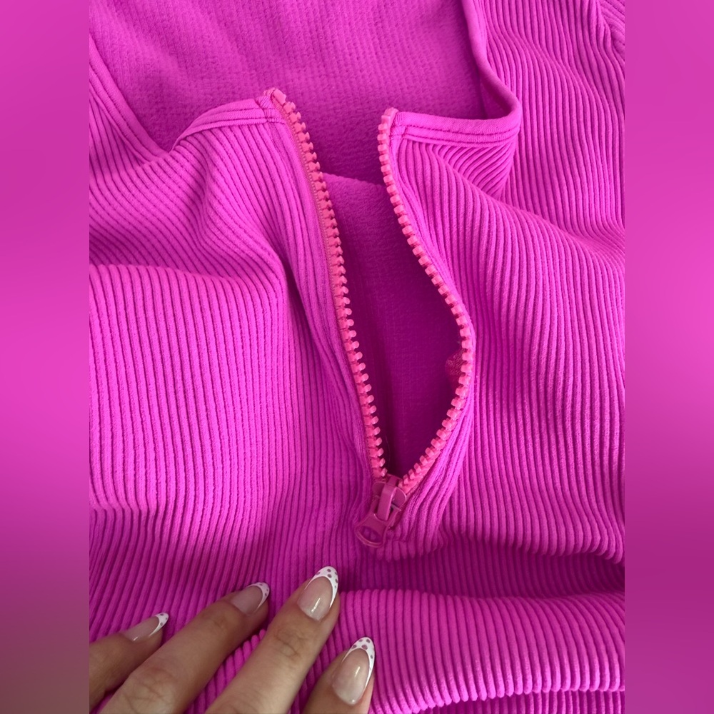 Women's Fuchsia Ribbed Romper - Picture 3 of 3